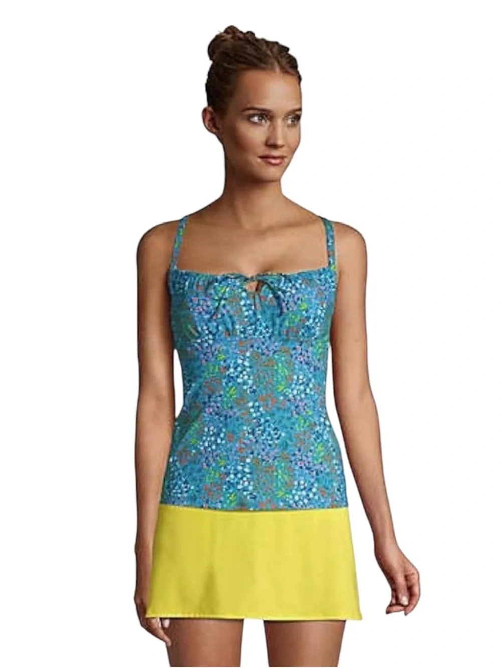 Lands’ End Size 8 Tie Front Underwire Tankini Top Turquoise Mini Floral NWT - Picture 1 of 5